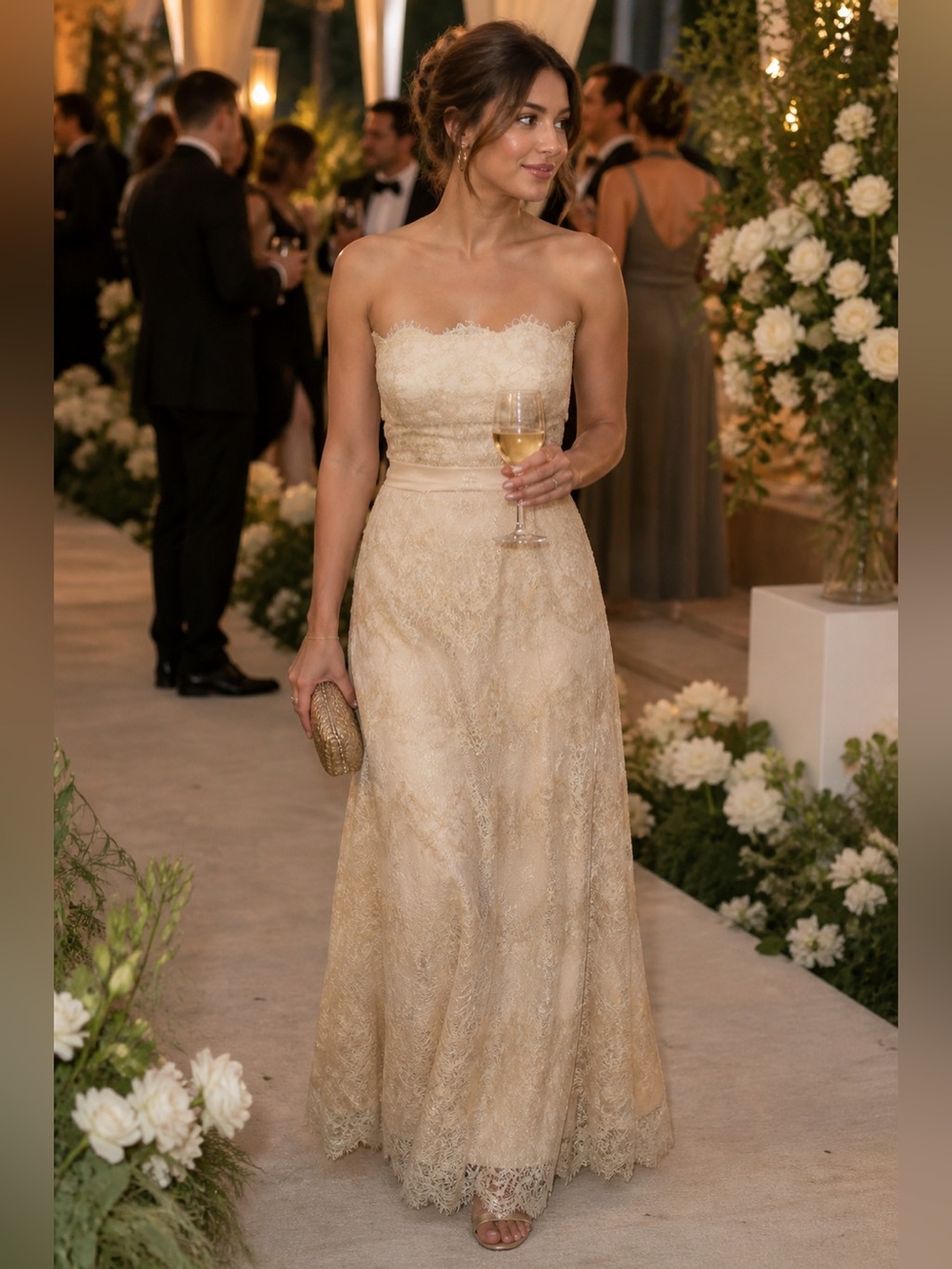 $530 Tadashi Shoji Strapless Lace Scalloped Gown w Stole NEW Wedding Designer 6